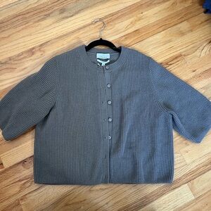 & Other Stories Taupe Ribbed Merino Wool Cardigan